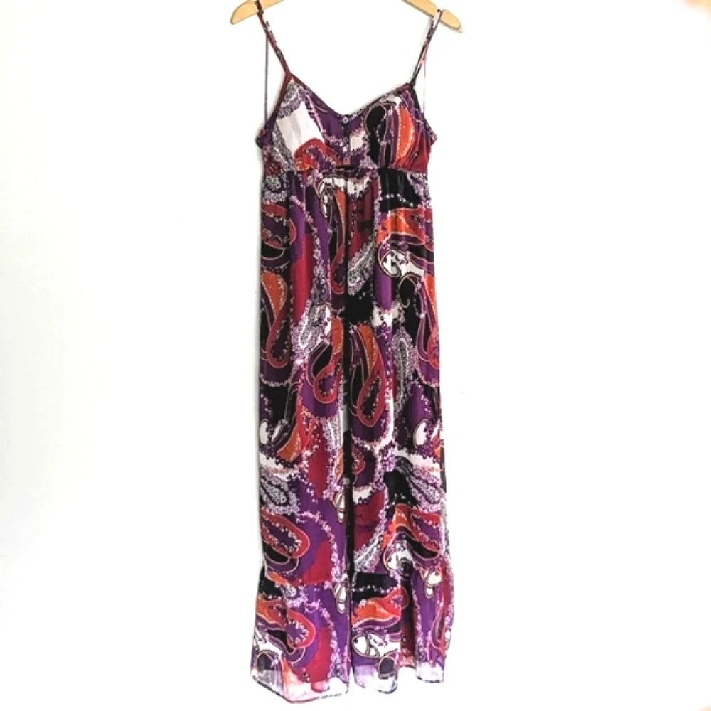 Paisley Bustier Maxi Dress, Plum purple and reds, Women's Size Medium - Picture 1 of 10